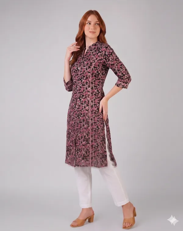Black_And_Pink_Floral_Rayon_Cotton_Straight_Kurti_For_Women