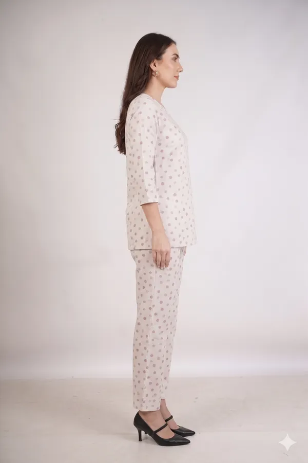White_Polka_Dot_Rayon_Cotton_Relaxed_Night_Suit_For_Women