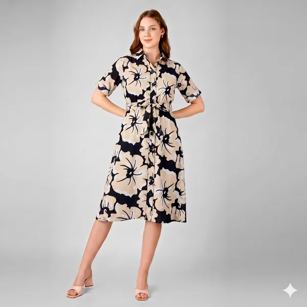 Black_And_Beige_Rayon_Cotton_Relaxed_Floral_Print_Shirt_Dress_For_Women