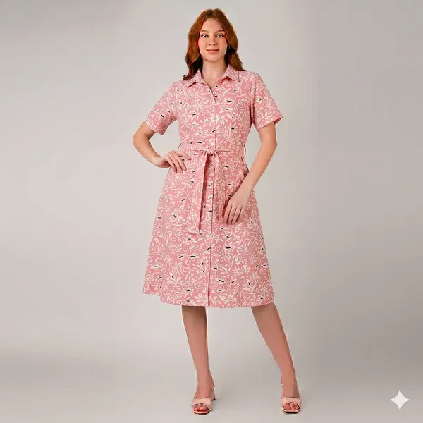Pink_Rayon_Cotton_Belted_Floral_Print_Shirt_Dress_For_Women