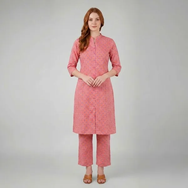 Pink_Floral_Rayon_Cotton_Straight_Kurta_Pant_Set_For_Women