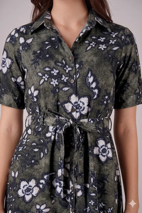 Olive_Green_Rayon_Cotton_A-Line_Floral_Print_Shirt_Dress_For_Women