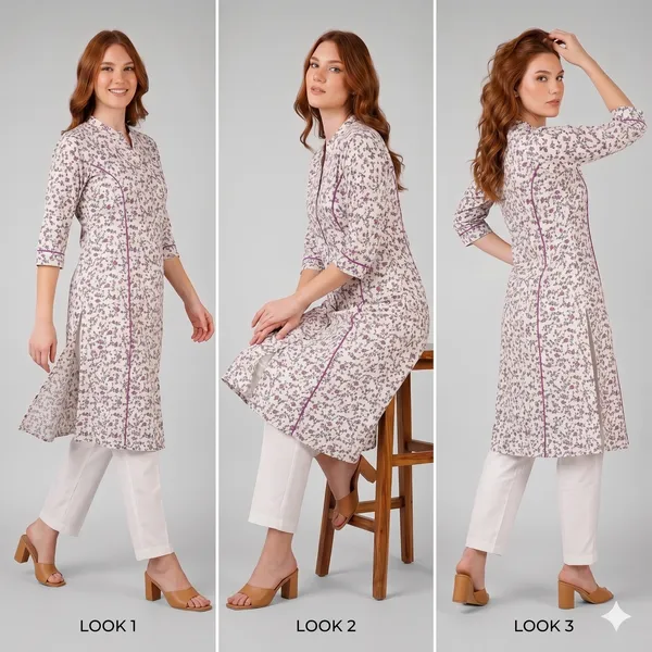 White_And_Purple_Floral_Rayon_Cotton_A-Line_Kurta_For_Women
