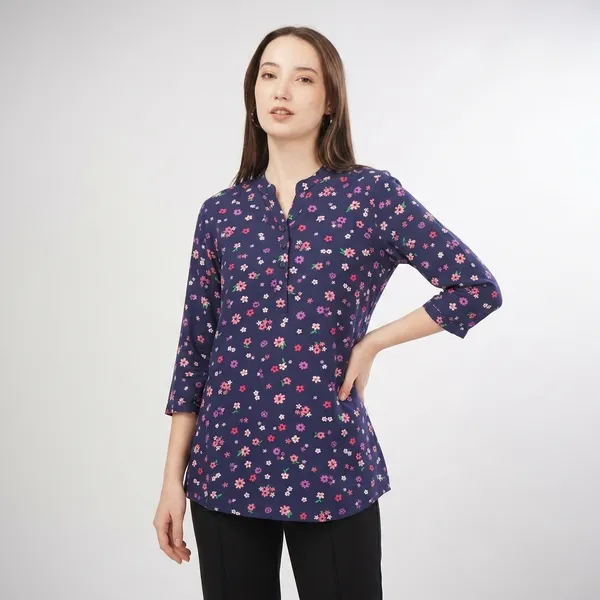 Navy_Blue_Rayon_Cotton_Relaxed_Floral_Print_Tunic_Top_For_Women