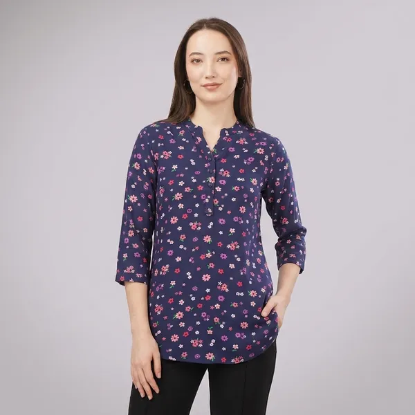 Navy_Blue_Rayon_Cotton_Relaxed_Floral_Print_Tunic_Top_For_Women