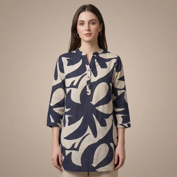 Navy_Blue_Rayon_Cotton_Relaxed_Abstract_Print_Tunic_Top_For_Women