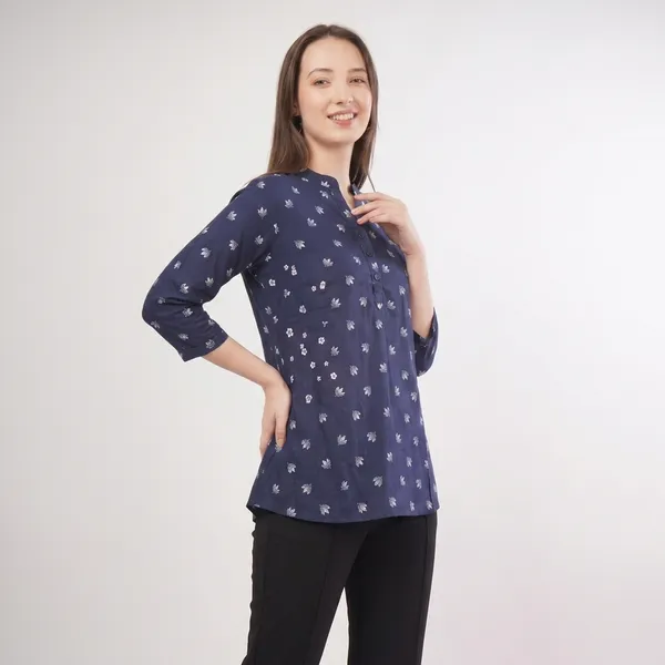 Navy_Blue_Rayon_Cotton_Relaxed_Floral_Print_Tunic_Top_For_Women