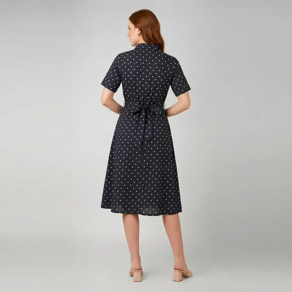 Black_Rayon_Cotton_Belted_Polka_Dot_Shirt_Dress_For_Women