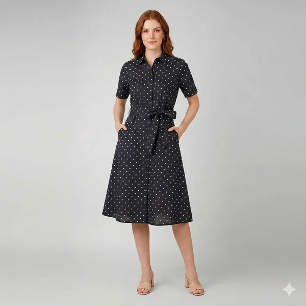 Black_Rayon_Cotton_Belted_Polka_Dot_Shirt_Dress_For_Women