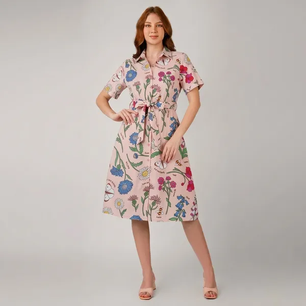 Pink_Rayon_Cotton_Belted_Floral_Print_Shirt_Dress_For_Women