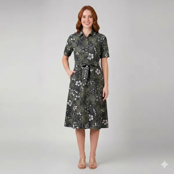 Olive_Green_Rayon_Cotton_A-Line_Floral_Print_Shirt_Dress_For_Women