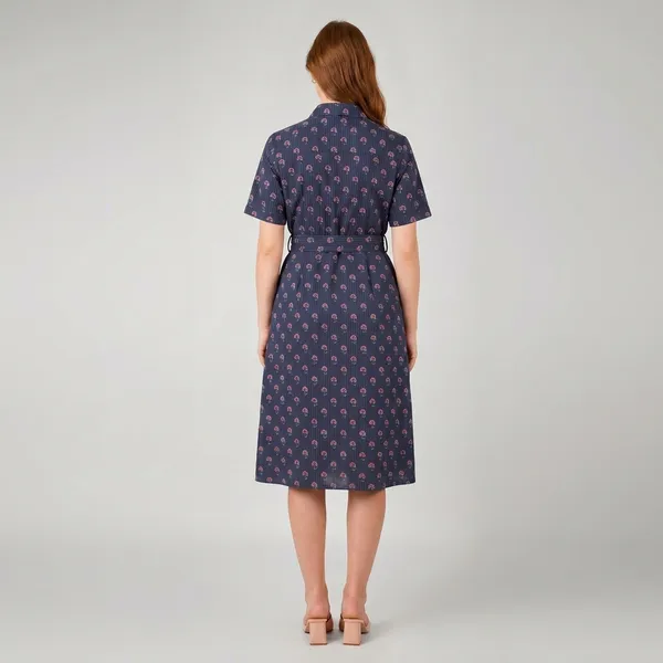 Navy_Blue_Rayon_Cotton_Belted_Floral_Print_Collared_Shirt_Dress_For_Women