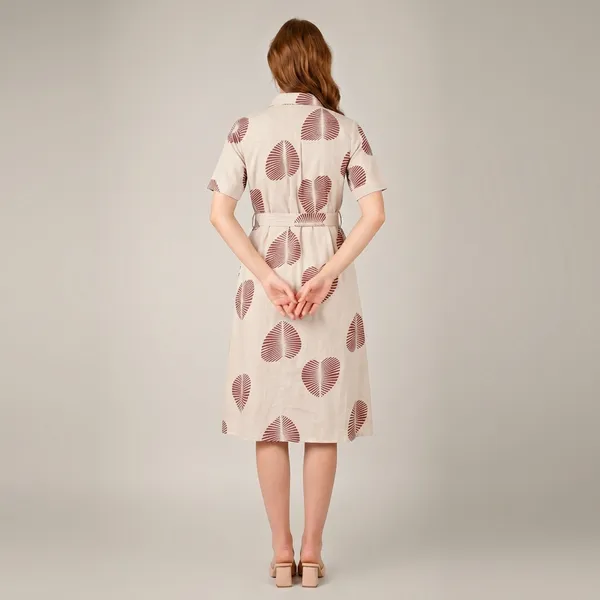 Beige_Rayon_Cotton_Relaxed_Leaf_Print_Shirt_Dress_For_Women