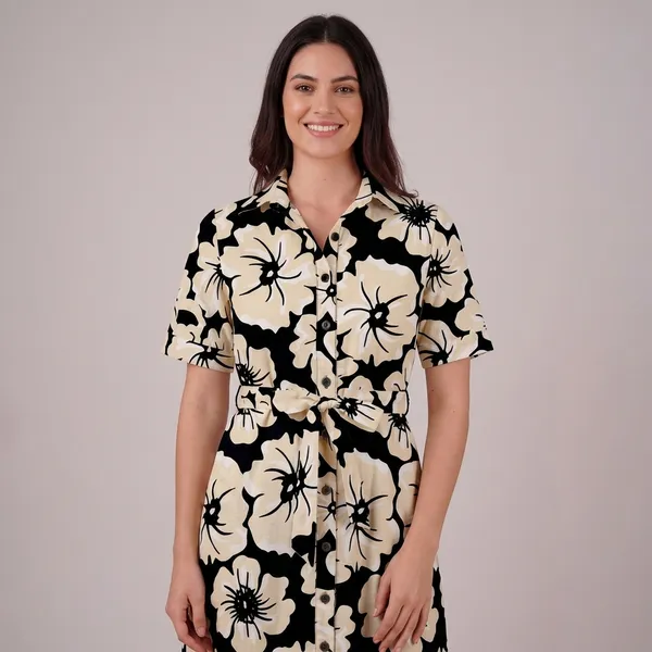 Black_And_Beige_Rayon_Cotton_Relaxed_Floral_Print_Shirt_Dress_For_Women