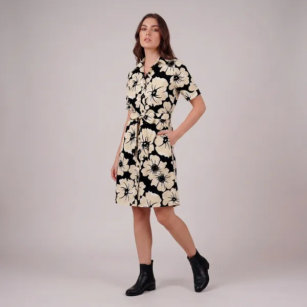 Black_And_Beige_Rayon_Cotton_Relaxed_Floral_Print_Shirt_Dress_For_Women