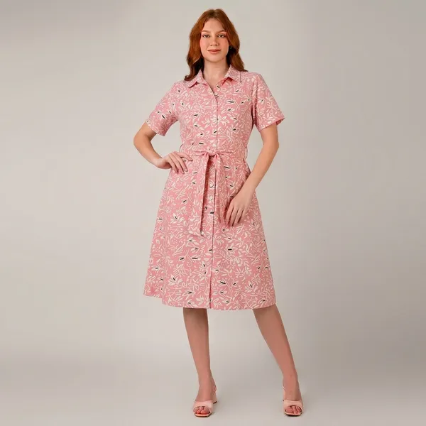 Pink_Rayon_Cotton_Belted_Floral_Print_Shirt_Dress_For_Women