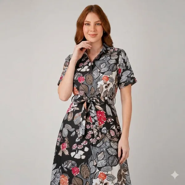 Black_Rayon_Cotton_A-Line_Floral_Print_Collared_Midi_Dress_For_Women