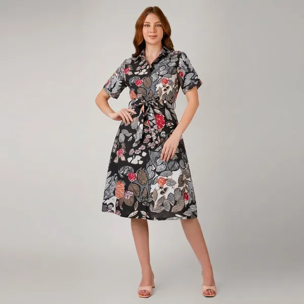 Black_Rayon_Cotton_A-Line_Floral_Print_Collared_Midi_Dress_For_Women