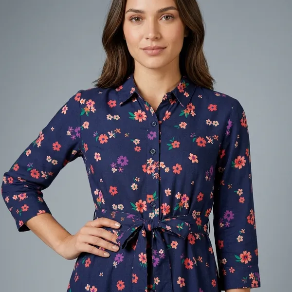 Navy_Blue_Rayon_Cotton_A-Line_Floral_Print_Shirt_Dress_For_Women