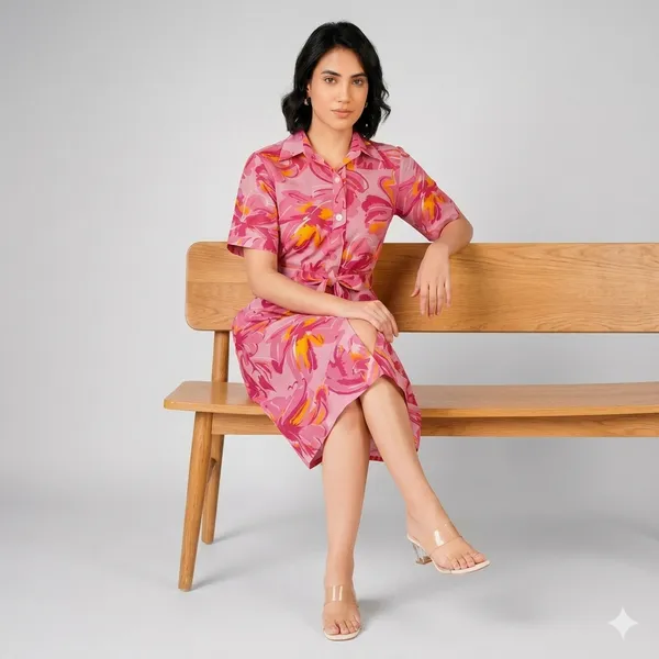 Pink_Floral_Print_Rayon_Cotton_Shirt_Dress_For_Women