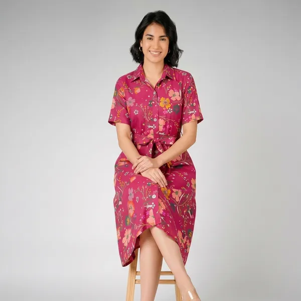 Pink_Floral_Print_Rayon_Cotton_Wrap_Dress_For_Women