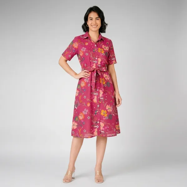 Pink_Floral_Print_Rayon_Cotton_Wrap_Dress_For_Women