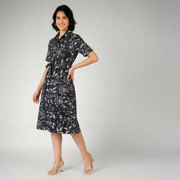 Black_Paisley_Print_Rayon_Cotton_Belted_Shirt_Dress_For_Women