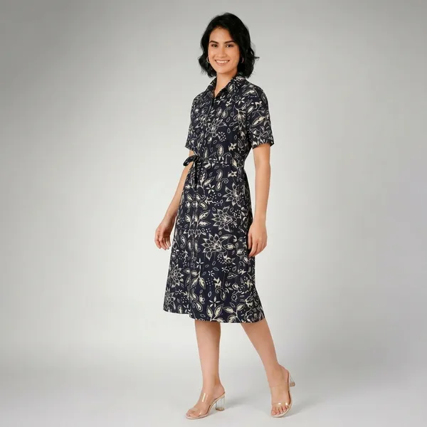 Black_Paisley_Print_Rayon_Cotton_Belted_Shirt_Dress_For_Women