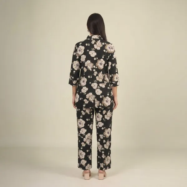 Black_Floral_Print_Rayon_Cotton_Shirt_Co-Ord_Set_For_Women