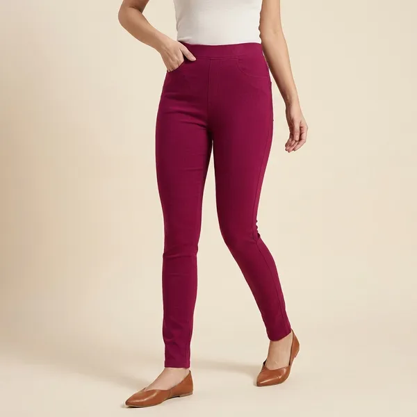 Maroon_Cotton_Lycra_High_Waist_Slim_Fit_Jeggings_For_Women