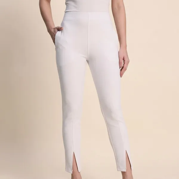 White_Cotton_Lycra_High_Waist_Ankle_Slit_Leggings_For_Women