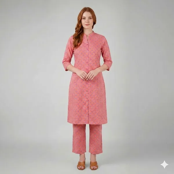Pink_Floral_Rayon_Cotton_Straight_Kurta_Pant_Set_For_Women