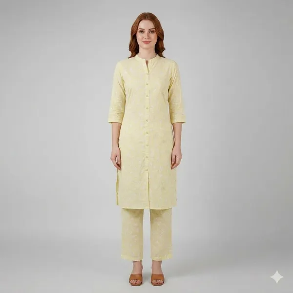 Yellow_Rayon_Cotton_Straight_Kurta_Pant_Set_For_Women