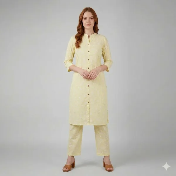 Yellow_Rayon_Cotton_Straight_Kurta_Pant_Set_For_Women
