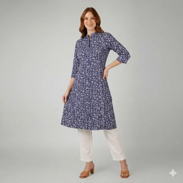 Navy_Blue_Floral_Rayon_Cotton_A-Line_Kurta_For_Women