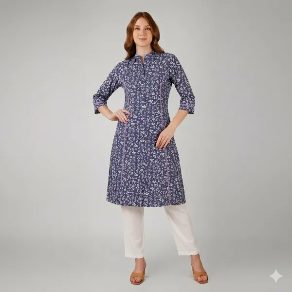 Navy_Blue_Floral_Rayon_Cotton_A-Line_Kurta_For_Women