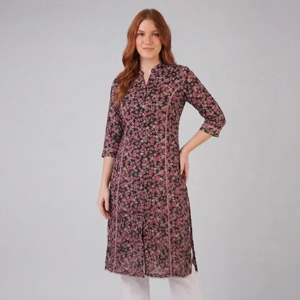 Black_And_Pink_Floral_Rayon_Cotton_Straight_Kurti_For_Women