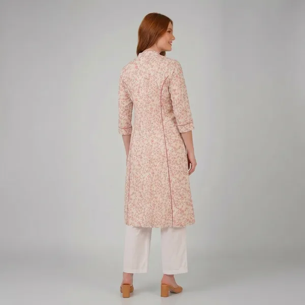 White_And_Pink_Floral_Rayon_Cotton_Straight_Kurta_For_Women