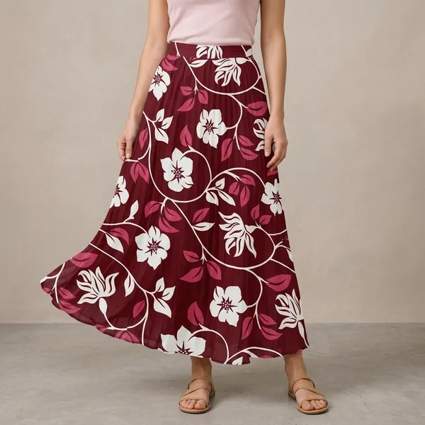 Maroon_Floral_Rayon_Cotton_A-Line_Maxi_Skirt_For_Women
