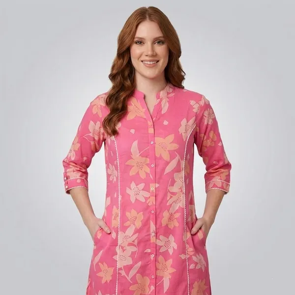 Pink_Floral_Rayon_Cotton_A-Line_Kurti_For_Women