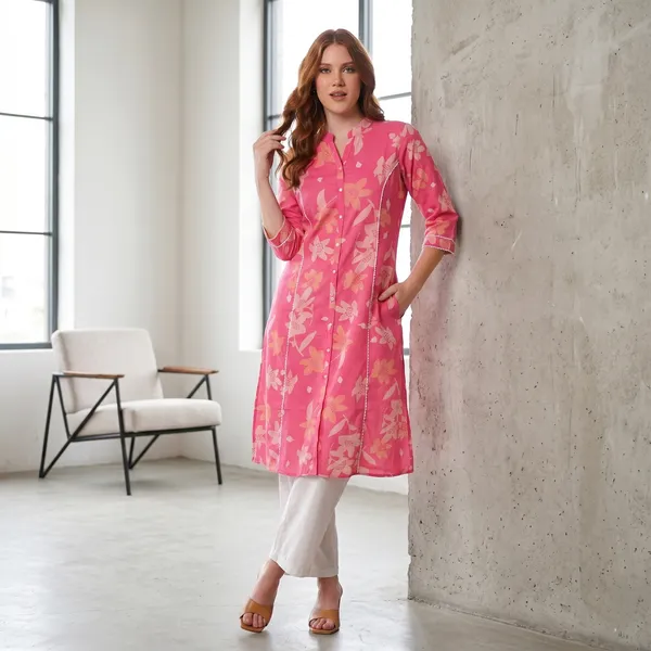 Pink_Floral_Rayon_Cotton_A-Line_Kurti_For_Women