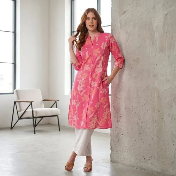 Pink_Floral_Rayon_Cotton_A-Line_Kurti_For_Women