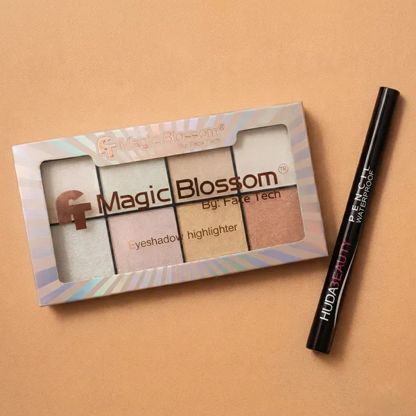 Duebold_-_Eyeshadow_Highlighter_Palette_With_8_Different_Colour_Shades_By_Ft_Magic_Blossom_And_Duebold_-_Eyeliner_By_Huda_Beauty_Pack_Of_2