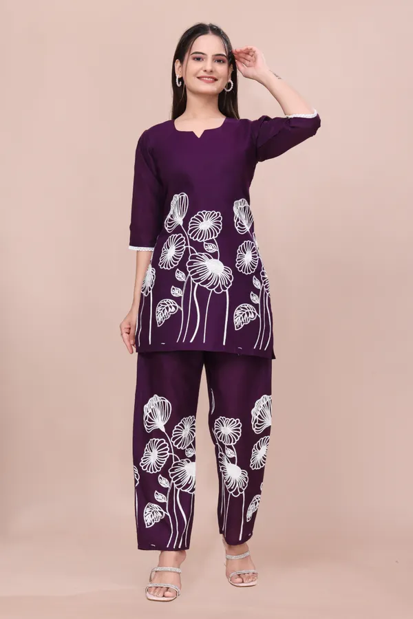 Purple_Cotton_Floral_Embroidered_Kurta_Pant_Set_For_Women
