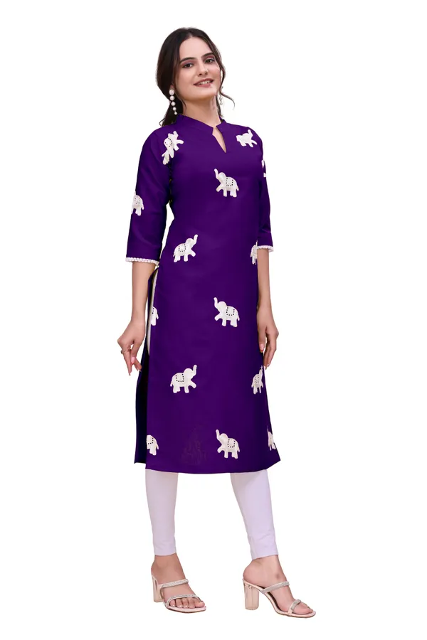 Purple_Cotton_Straight_Elephant_Print_Kurta_For_Women