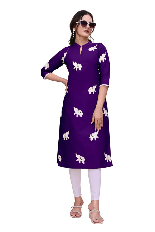 Purple_Cotton_Straight_Elephant_Print_Kurta_For_Women