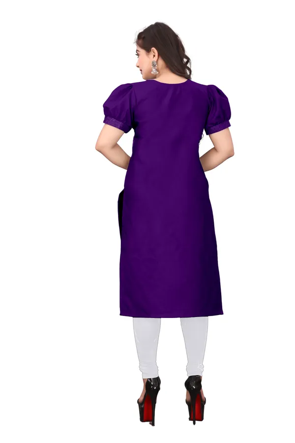 Purple_Cotton_Puff_Sleeve_Floral_Embroidered_Kurti_For_Women