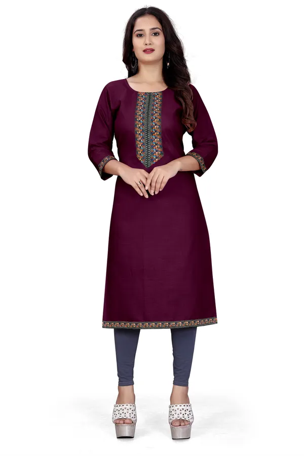 Maroon_Cotton_Straight_Embroidered_Kurta_For_Women