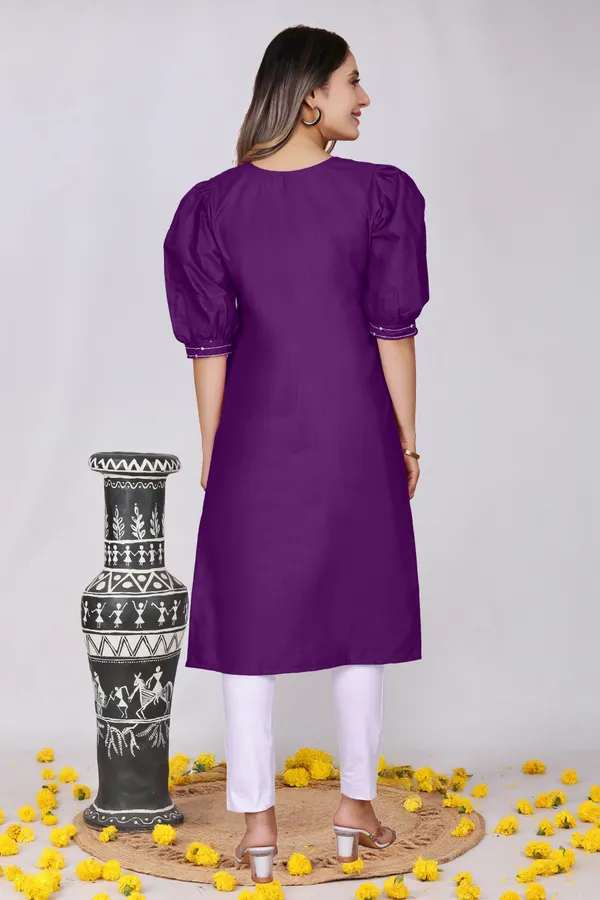 Purple_Georgette_Puff_Sleeve_Floral_Embroidered_Kurta_For_Women