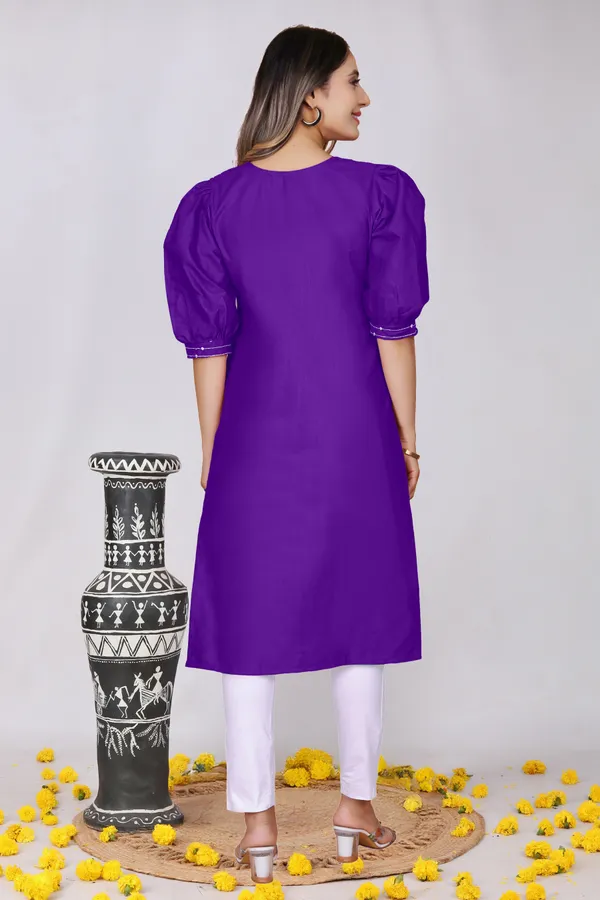 Purple_Cotton_A-Line_Puff_Sleeve_Embroidered_Kurti_For_Women